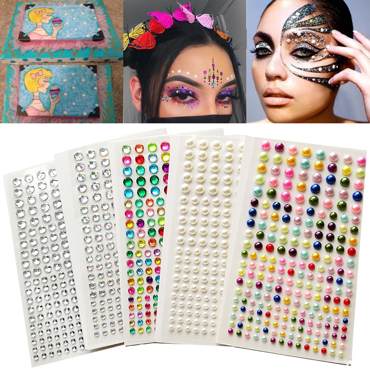 1Pc 3D Face Tattoo Jewels Stickers Shiny Face Decoration Rhinestones Sticker Body Art Decoration Stage Makeup Decoration Tool