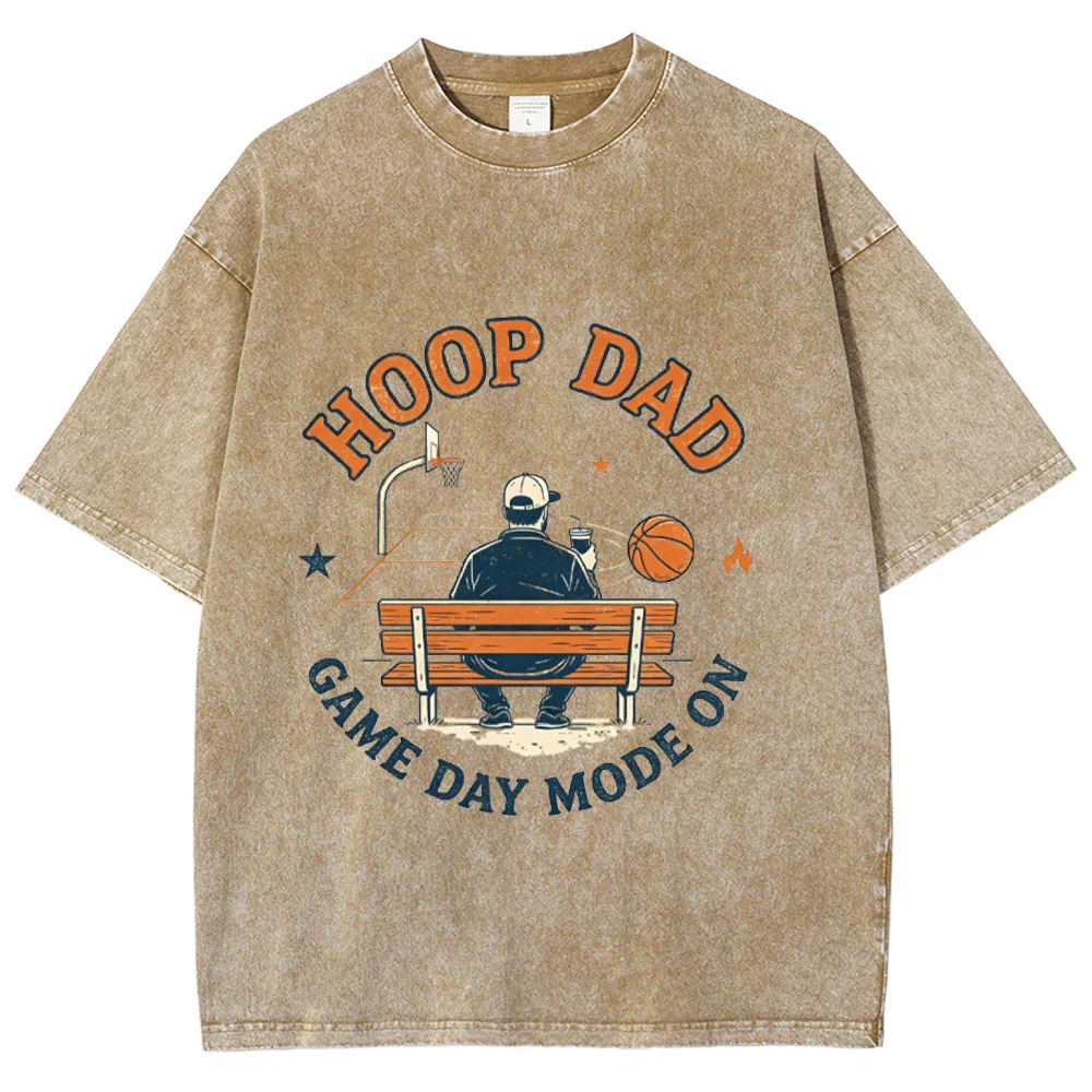 Hoop Dad Graphic T Shirt Basketball Father Sports Print for Men Unisex Vintage Short Sleeve Casual Game Day Tee