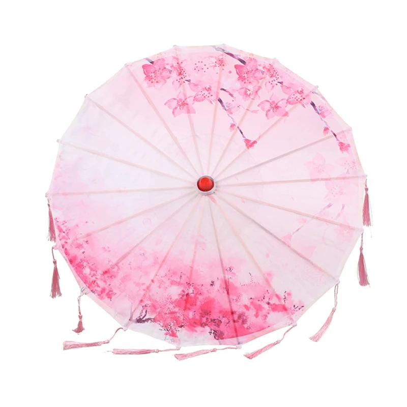 Traditionellen Satin Tuch Regenschirm Japanischen Kirschblüten Alte Dance Leistung Regenschirm Vintage Chinesischen Stil Prop Regenschirm