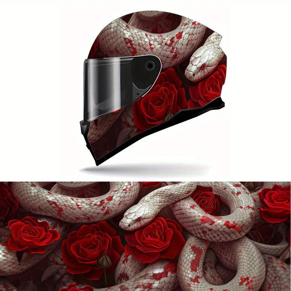 

Red Rose Spirit Snake PVC Motorcycle Helmet Vinyl Wrap, Self-Adhesive Waterproof Sticker, Anti-Scratch Decorative Film for Full