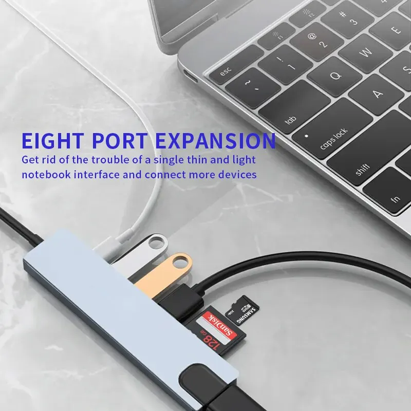 PjioAo USB C Hub 8 in 1 Type C 3.1 tot 4K HDMI Adapter met RJ45 SD/TF kaartlezer PD snel opladen voor laptop computer