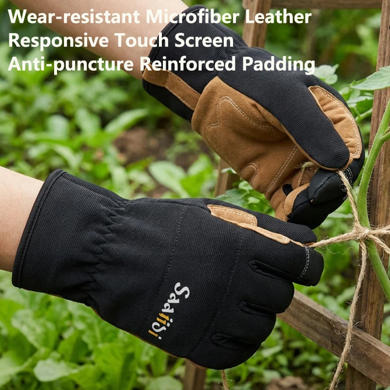 L●Mirror Gardening Gloves for Men Women, Anti-Puncture Thorn Proof Work Gloves, with Touch Screen Fingers for Planting Pruning