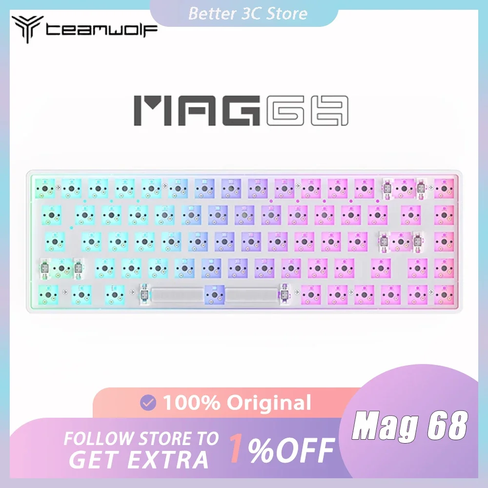 

Teamwolf Mag68 Mechanical Keyboard Kit Three Mode RGB Backlight Hot Swap Gaming Keyboard 68 Keys Pc Gamer Accessories Office