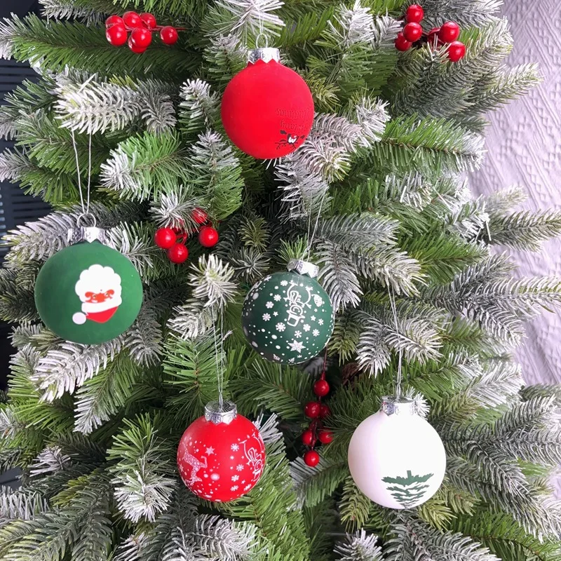 6cm Christmas Tree Plastic Ball Ornament Xmas Party Ball Christma Tree Elk Santa Bell Hanging Pendant New Year Party Decoration