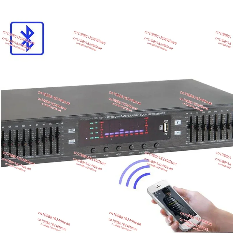 EQ-898BT HIFI Digital HD Stereo Preamplifier Equalizer Built-In USB Bluetooth Home Stage Equalizer Dual 10 Segments 220V