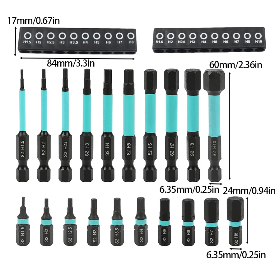20pcs hexagonal magnetic screwdriver bits, phosphated black rust proof, suitable for hand drills and ratchet wrenches