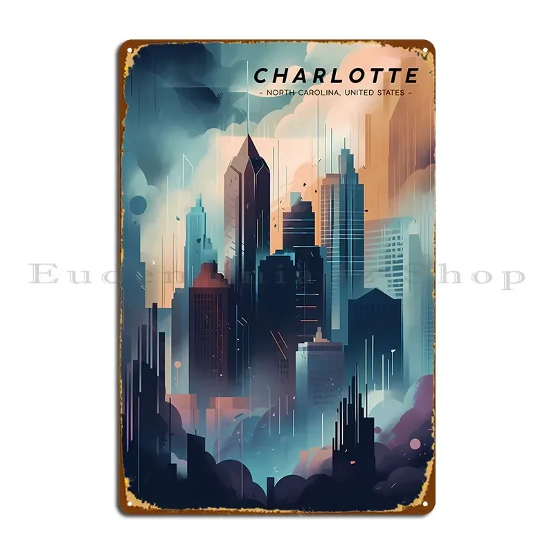 شارلوت سيتي فيو لوحة معدنية للمطبخ والسينما وحفلات الطباعة من القصدير #1