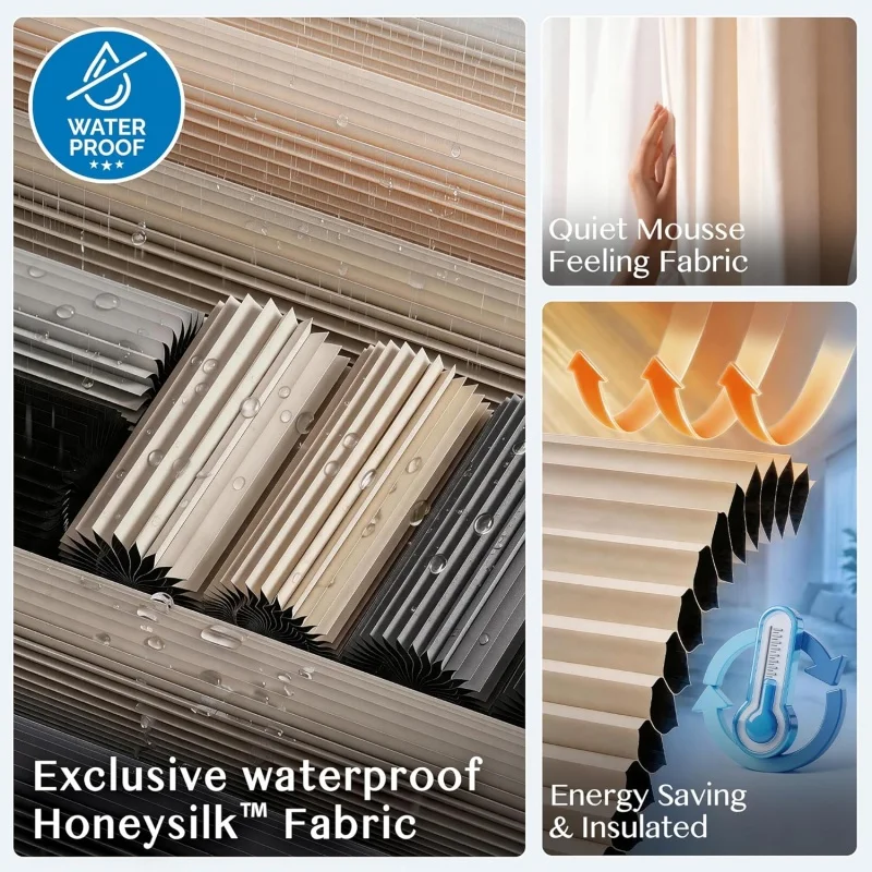 Durable No Drill Install Top Down Bottom Up Honeycomb Blinds Waterproof Woven Fabric Cordless Cellular Shades For Home Window
