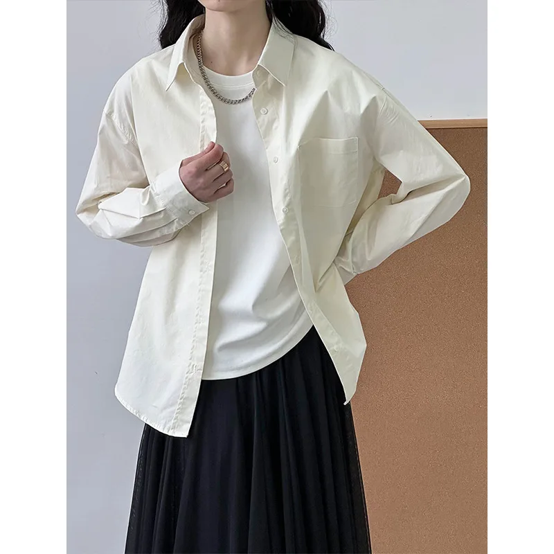 

Spring and Autumn Solid Color Shirt for Women, Simple Retro Loose and Casual Commuter Top, Suitable for All Seasons