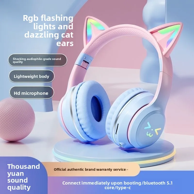 

High-value cat ear luminous, Bluetooth headset, headset, e-sports headset, wireless stereo, long battery life, universal mobile