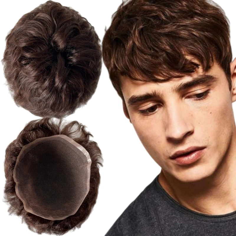 

Замена бразильских натуральных человеческих волос # 4 коричневых парика 8x10 с полным кружевом для белых мужчин