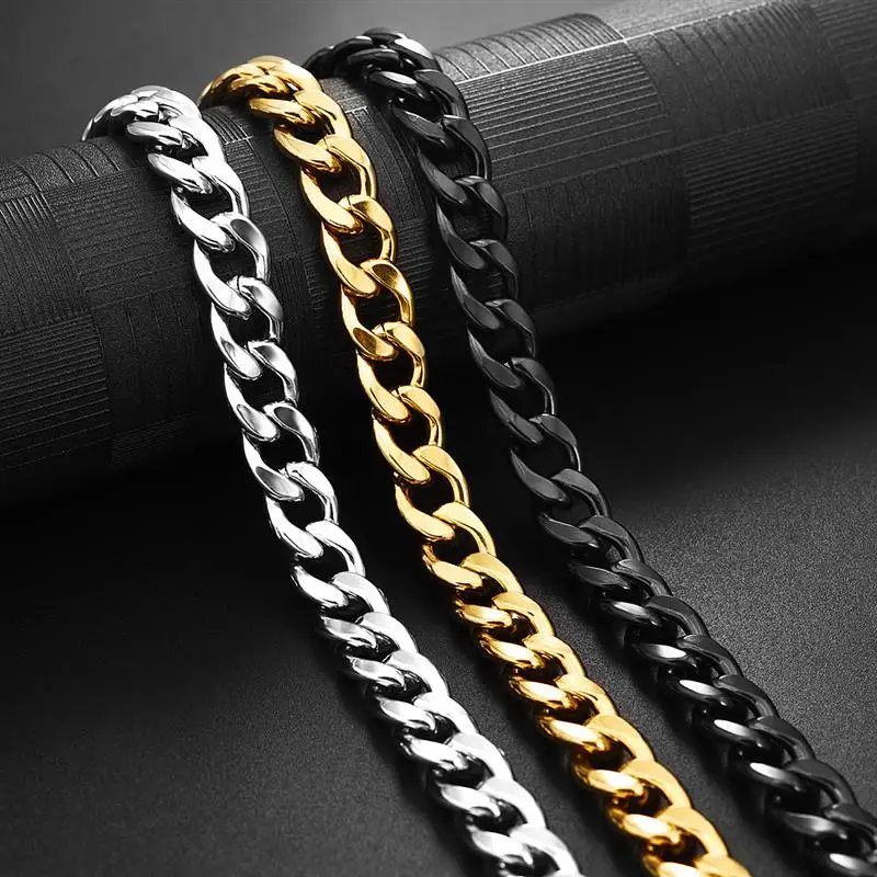 3/5/7/9/11mm Stainless Steel Chain Necklace For Women Men Curb Cuban Link Chain Gold Color Punk Choker Fashion Male Jewelry Gift