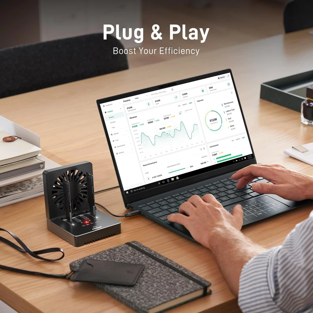 FIDECO 40Gbps M.2 NVMe SSD Docking Station Type C SSD Cloner Dock with Cooling Fan Support Offline Clone and Offline Data Eraser