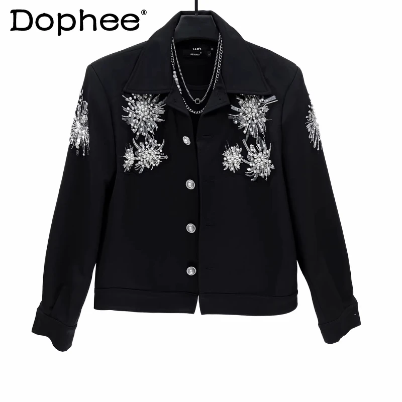 

Men's 2025 Autumn New Fashion Loose Comfort Short Jackets Male High-end Trendy Coats Pearl Sequin Embroidered Long Sleeve Jacket