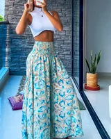 Pantalones de pierna ancha estampados de cintura alta para mujer, diseño fruncido, vacaciones en la playa, trajes ajustados de moda informales y para ir al trabajo
