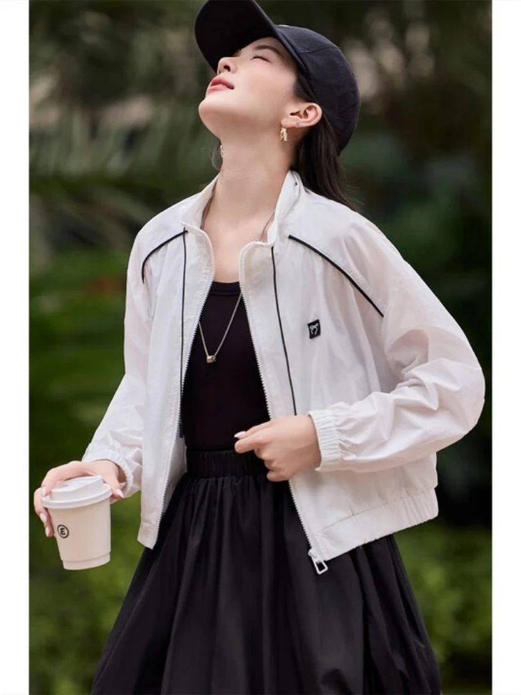 

SENTUBILA женская белая короткая куртка с длинными рукавами, осень 2021, модные свободные пальто с отложным воротником, повседневная спортивная верхняя одежда W53WB2585