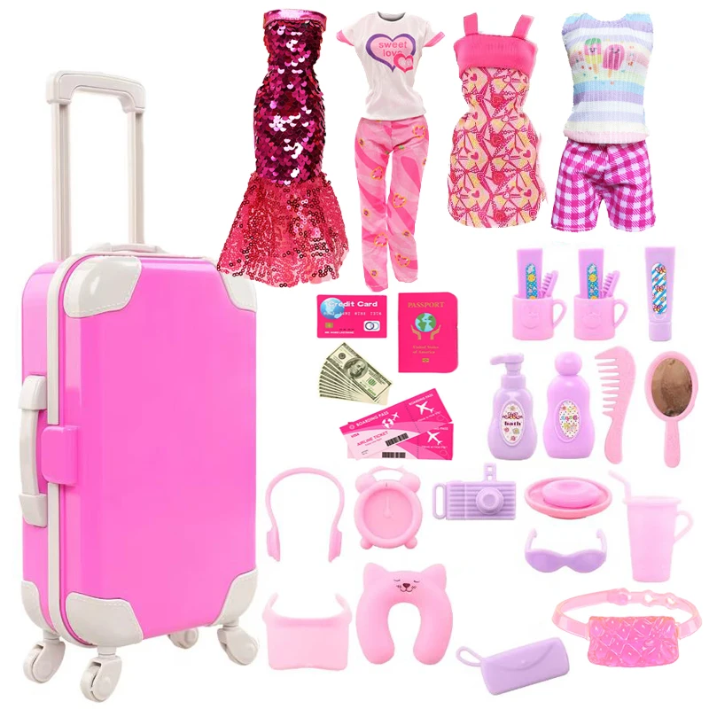 [no bambola] Vestiti per bambole Accessori per abiti Bagagli da viaggio Valigia Set con cucciolo per bambole da 11,5 pollici