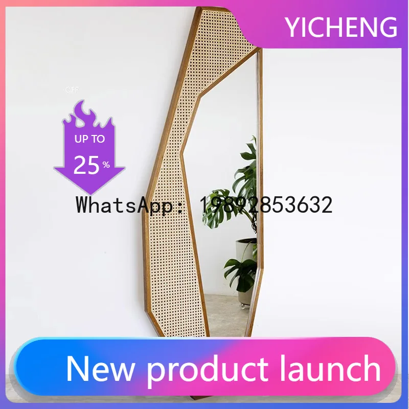 

Hys new chinese style solid wood vanity mirror hotel rattan mirror home decor floor mirror