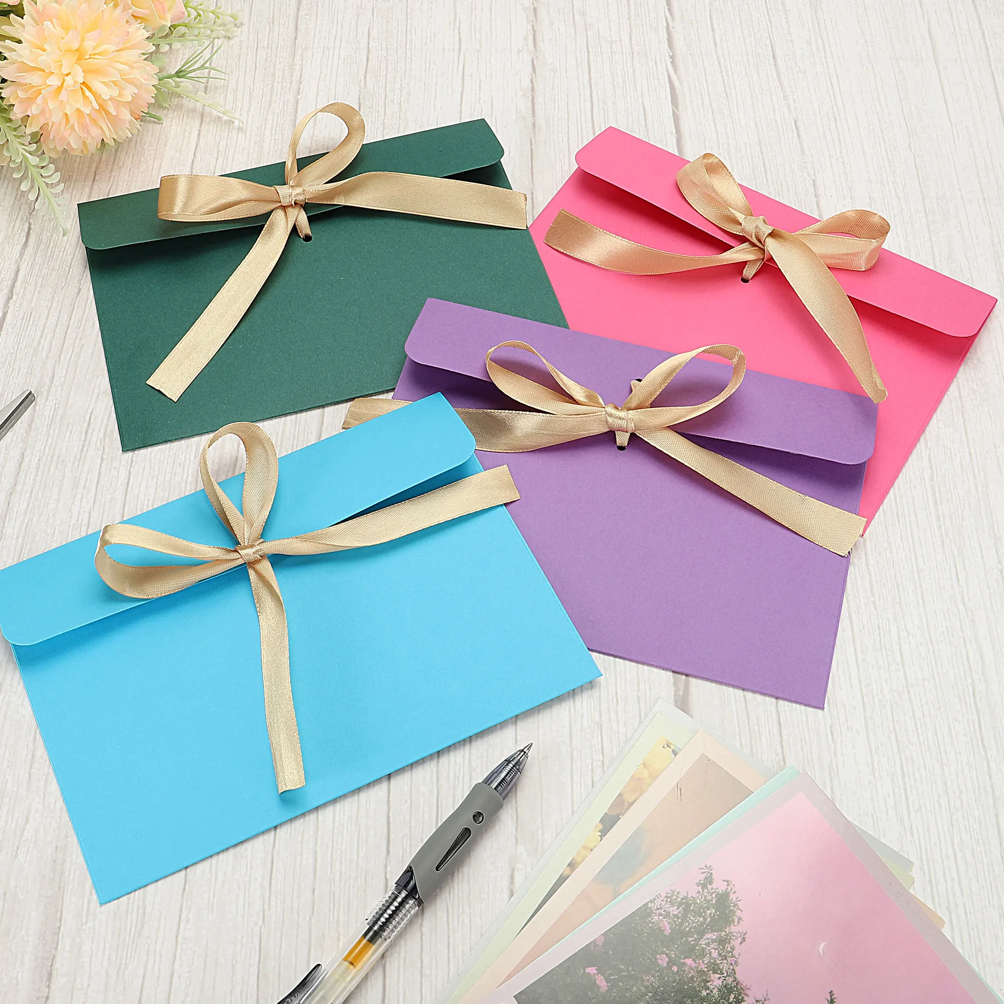 

25Pcs Creative Pearl-coated Paper Envelope with Ribbon DIY Wedding Business Invitation Envelopes Greeting Card Gift Envelopes