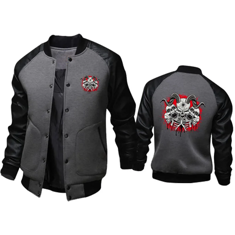 Herbst Leder Herren jacke hochwertige klassische Herren Baseball jacke Schädel druck y2k Harajuku Vintage Shinigami Jacke für Herren