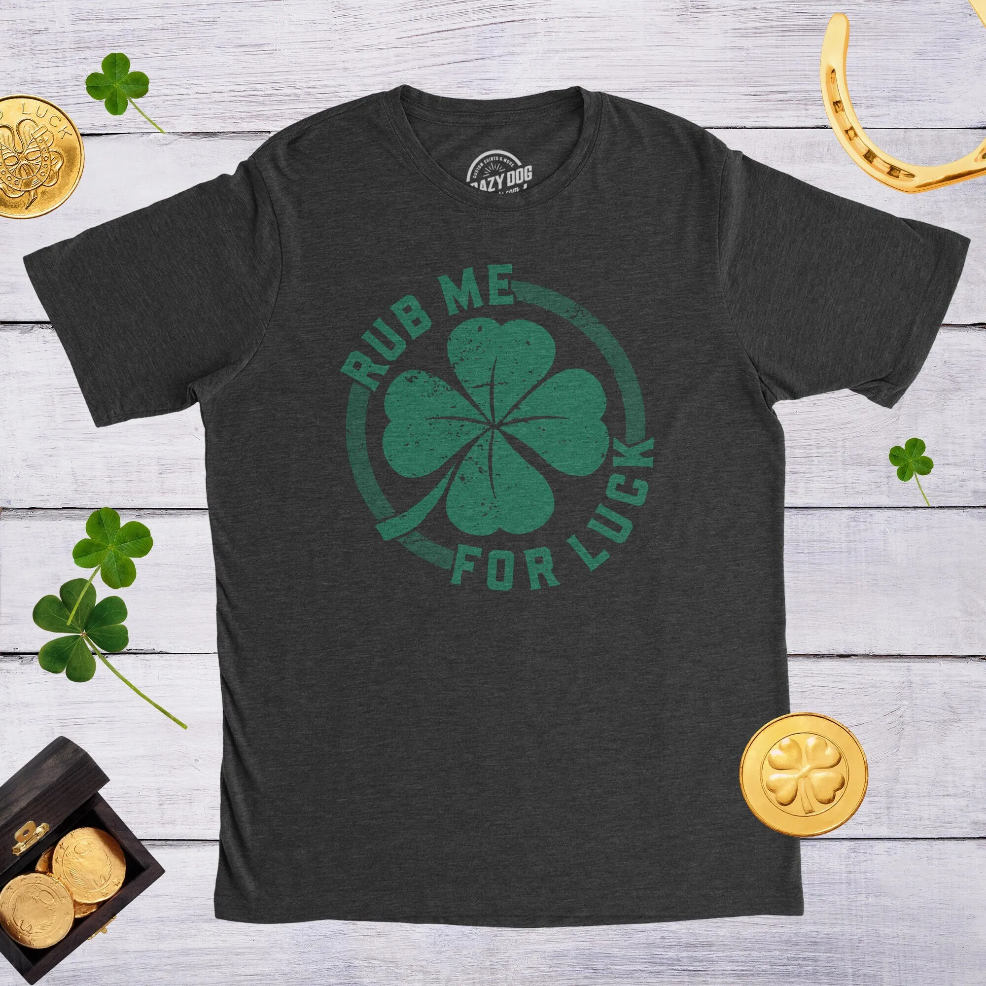 Rub Me For Luck St Patricks Mens T Shirt Shamrock Four Leaf Clover Funny Drinking Offensive