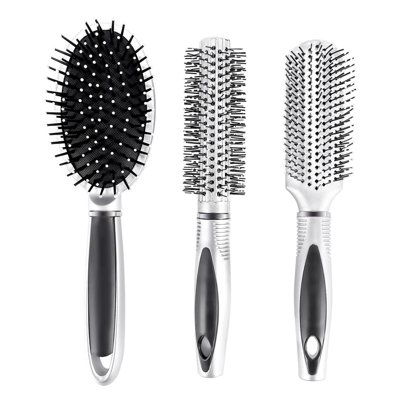 Hair Brush Set - Paddle Brush,Round Blow Drying Hairbrush & Detangling Brush,Detangler Brush And Wide Tooth Comb