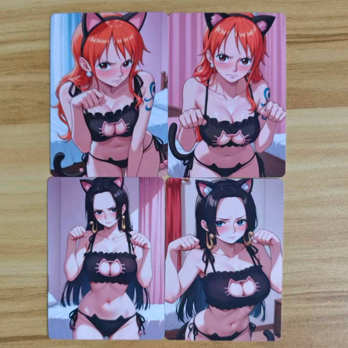 8PCS/set NSFW Cards Cat cosplay outfit Boa Hancock Nami Nico Robin Perona Double Sided Collection Card 18+ - view 4