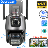 12MP 6K WiFi IP Camera Outdoor Three Lens Dual Screens 8X PTZ Zoom Video Auto Track Security Protection Surveillance Onvif ICSEE