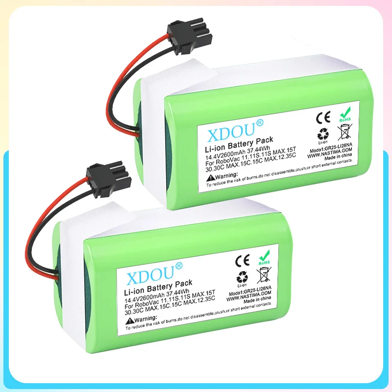 2 Pcs 14.4V 2600mAh Li-ion Replacement Battery for Conga Excellence 990 950 1090 1790 1990 Ecovacs Deebot N79 N79S Eufy RoboVac