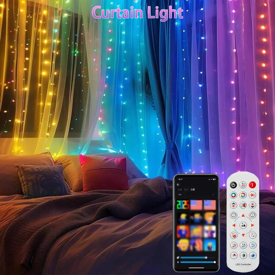 ホリデーデコレーション用のdiyカラーチェンジledストリングライト、bluetoothアプリ対応のrgb-400-ledスマートカーテンライト。