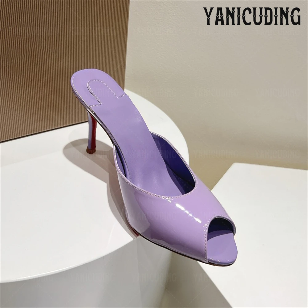 متعدد الألوان براءات الاختراع والجلود البغال اللمحة تو مثير النعال للنساء ألوان مخصصة خنجر الصيف الصنادل عالية الكعب الأحذية المصنوعة يدويا #2