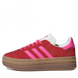 Adidas Originals Gazelle Bold Woman Thick Soled Skateboard Shoes Pink Red Outdoor Non-slip Comfortable Women Causal Sneakers