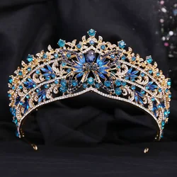 Baroque Rinestone Butterfly Tiaras For Women Wedding Party Luxury Elegant Blue Red Crystal Crown Pageant Diadem Hair Accessories