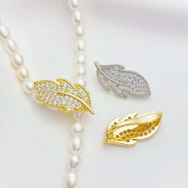 

14K Gold Color Zirconium Leaf-shaped Feather Pearl Buckle Handmade DIY Bracelet Necklace Closing Buckle Material Accessories