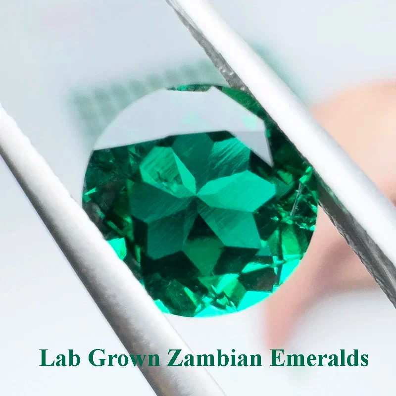 Lab Grown Zambian Emeralds Hydrothermal Hand Cutting Round Shape with Cracks Inclusions Inside Selectable AGL Certificate