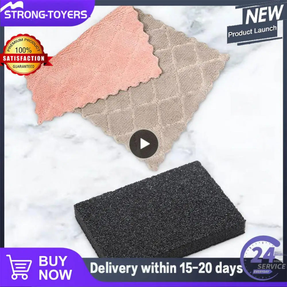 No Hair Loss Rag Convenient Emery Sponge Wipe Effective Coral Fleece Dishcloth Household Cleaning Wide Range Of Applications