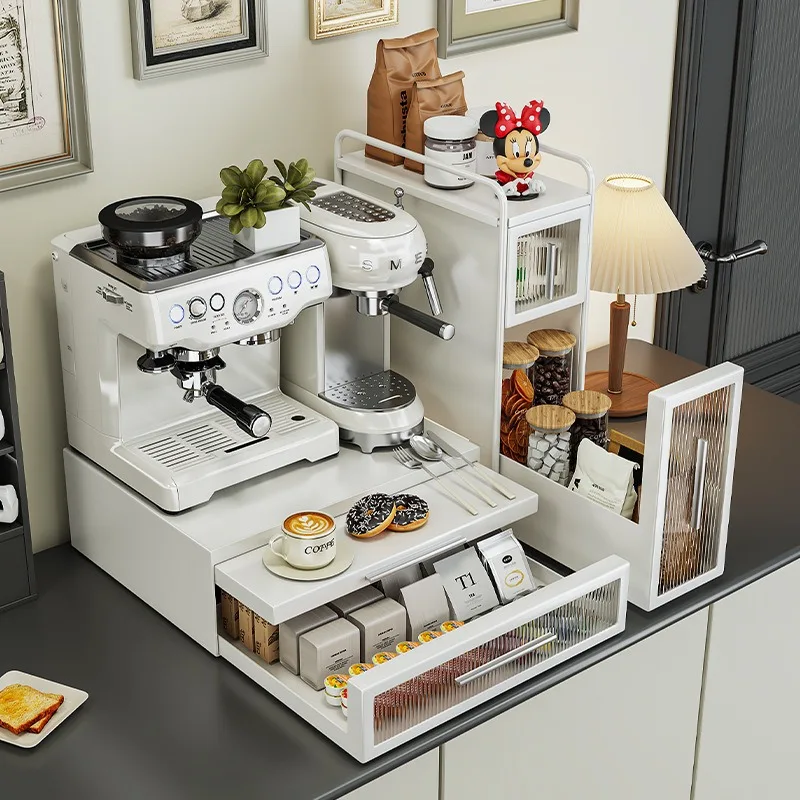 Thickened Metal Coffee Machine Storage Rack, Double-layer Countertop Organizer, Multifunctional Kitchen Bar Seasoning Holder