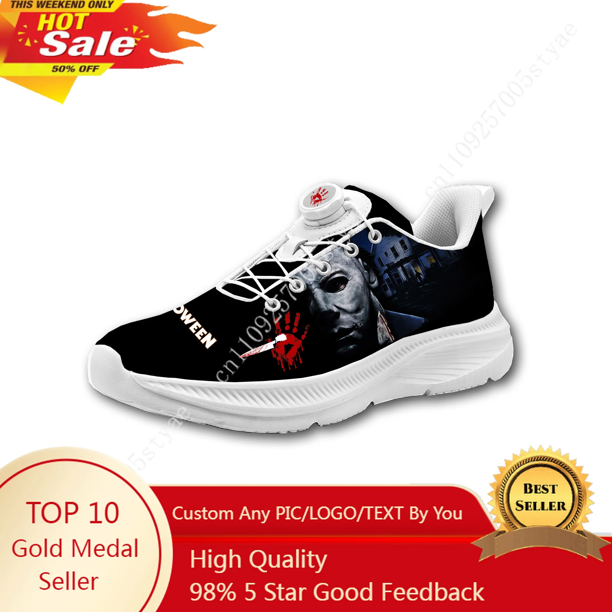

Michael Myers Halloween Killer Mens Womens Casual Hiking Shoes Laceless Rotating Button Sports Shoes lightweight Custom Sneaker