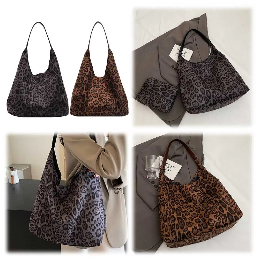 

Women Suede Large Tote Bag Leopard Print Shoulder Bag Magnetic Closure Purse and Handbag Trendy Satchel Bag