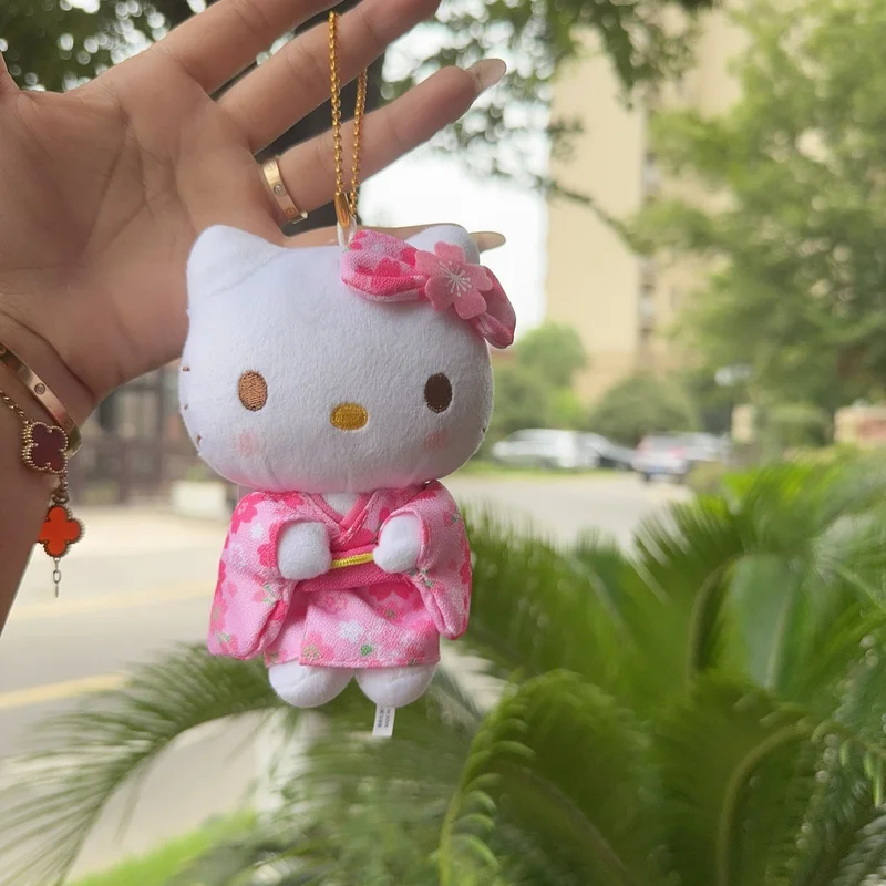 New HelloKitty Plush Toy Matcha Green Keychain Cute Cartoon Kt Cat Glasses Bag Pendant Kawaii Girls Exquisite Accessories Gift