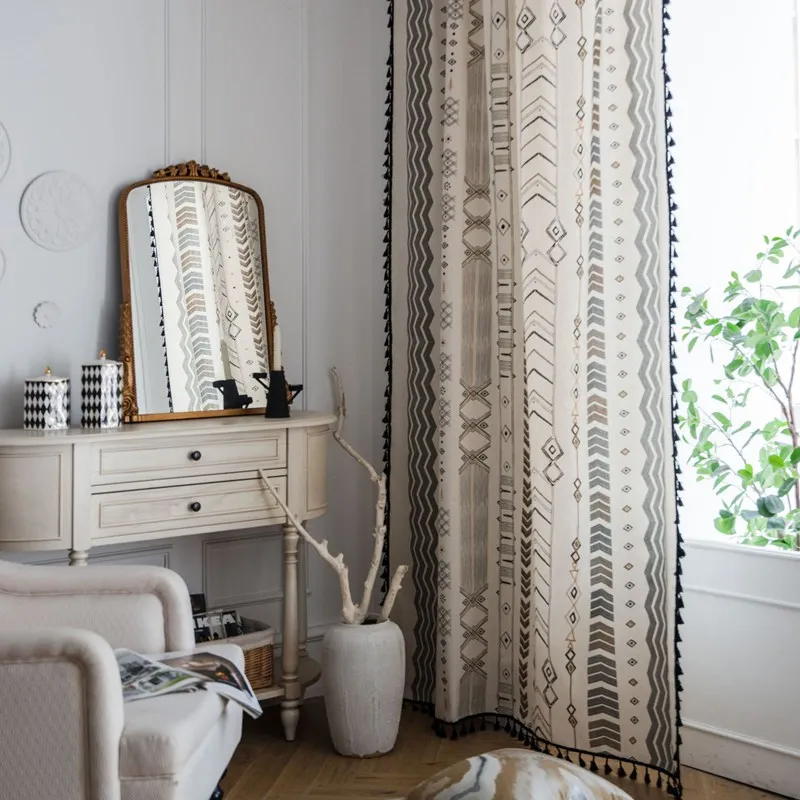 Cotton And Linen Printed Shading Curtains American Rural Bohemian Style Kitchen Curtains Living Room Bedroom Decorative Drapes