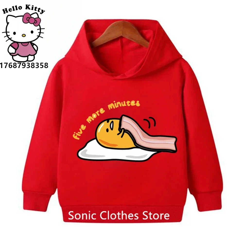 Gudetama Children Hoodies New Sanrio Sweatshirts Girls Clothes Kawaii Pullover Anime Cartoons Boy Kids Hello Kitty Casual Tops