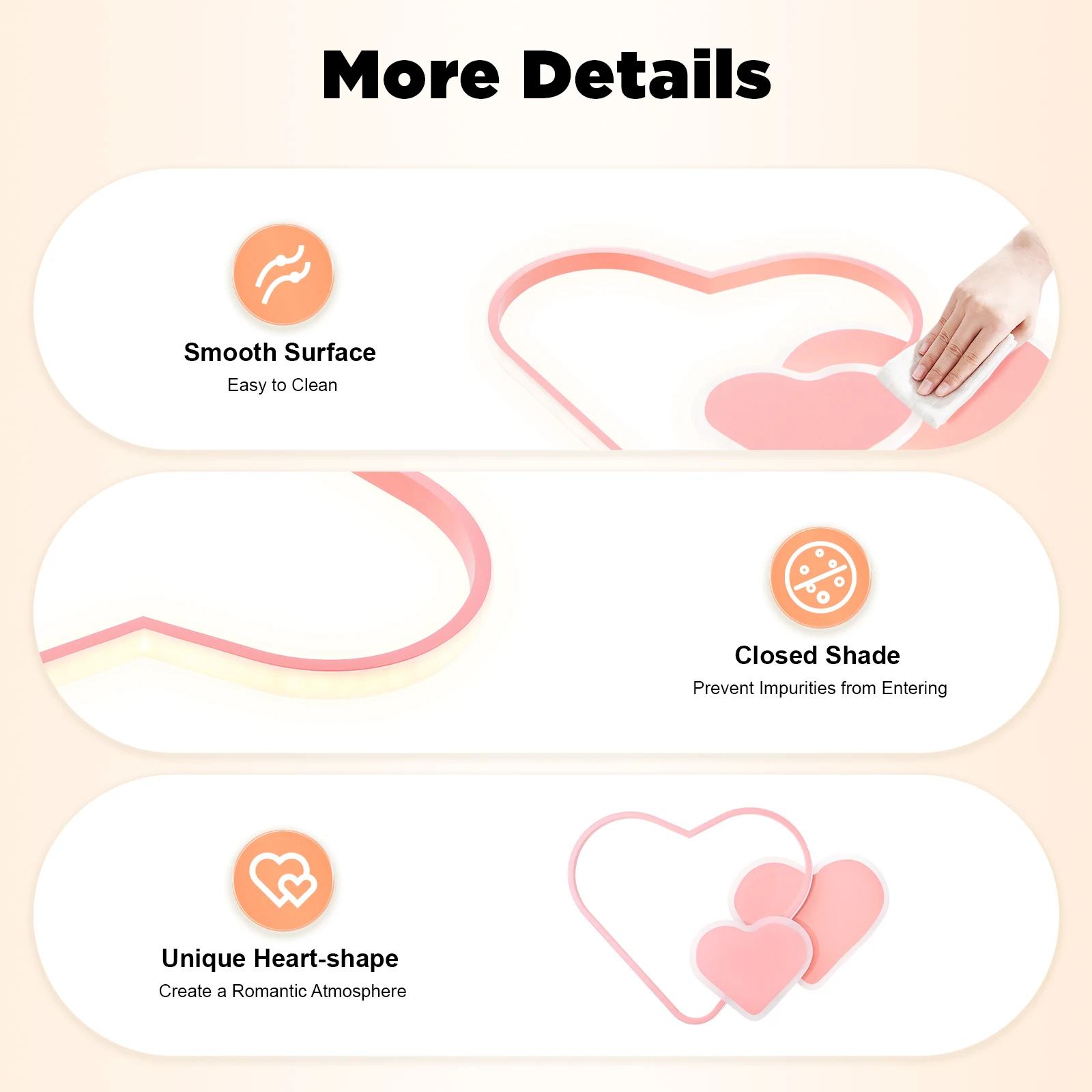 Plafonnier LED en forme de cœur, intensité variable, télécommande, 110V, 220V