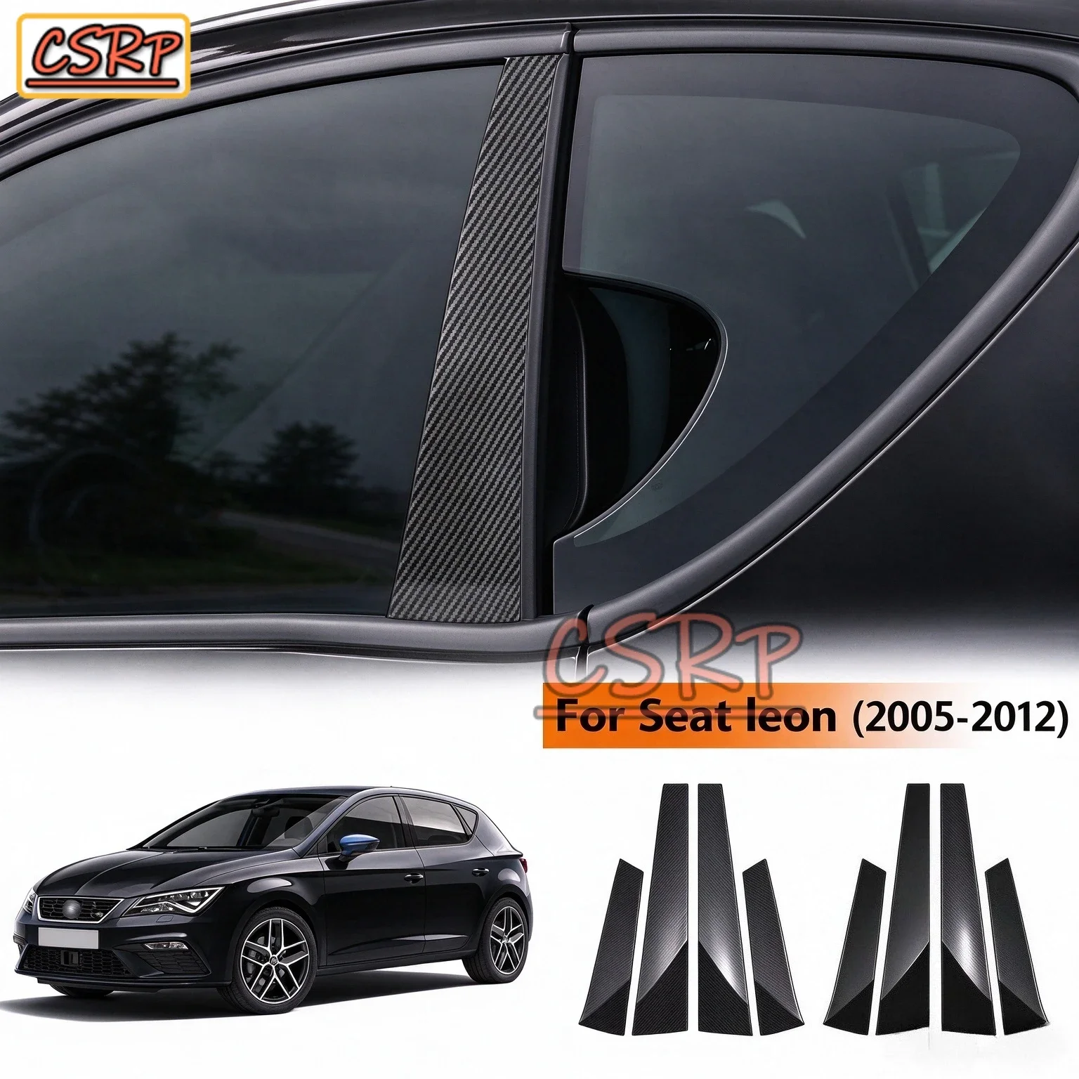 For Seat Leon Altea 2005 2006 2007 2008 2009 2010 2011 2012 B Pillars Sticker Carbon Fiber Pattern Glossy Black Protect Trim