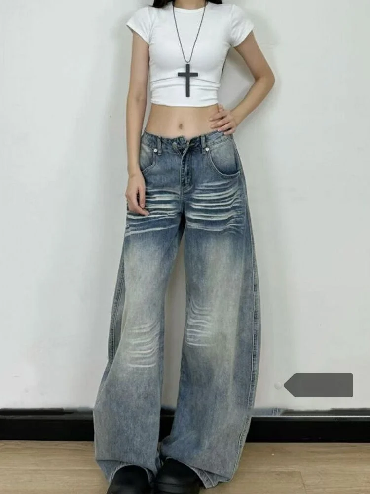 

High Waist Wide Leg Denim Jeans Women's Summer New Style Retro Silhouette American Loose Fit Trousers Casual Wear