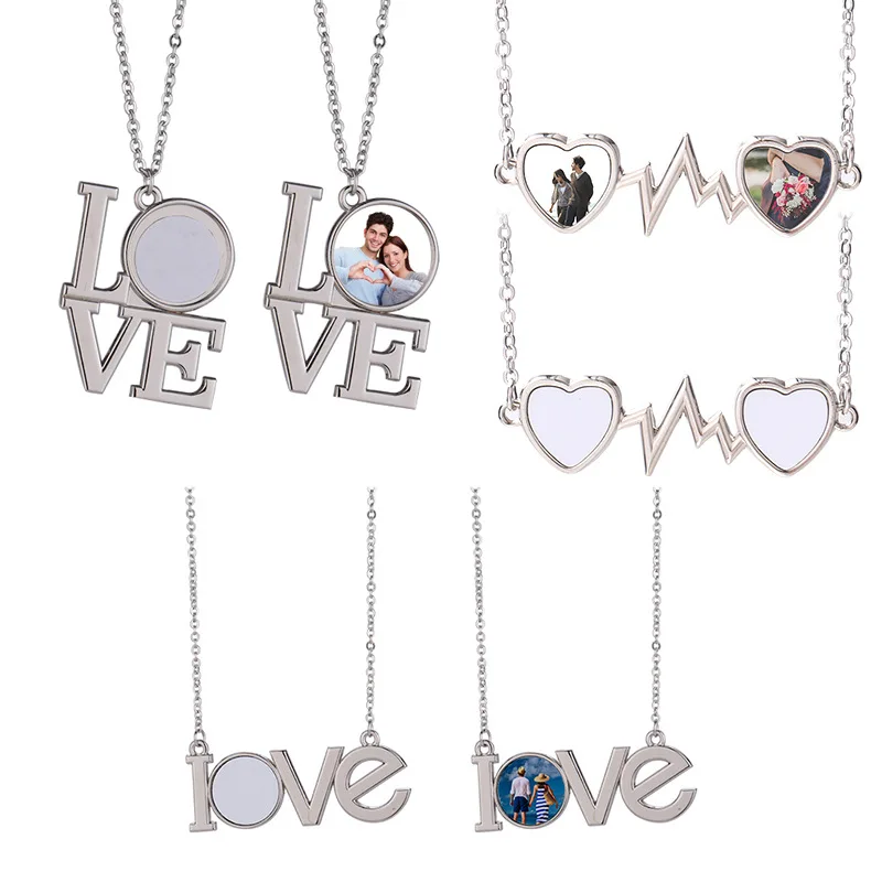 

Free Shipping 20pcs/lot Sublimation Blank Alloy Love Valentine's Necklace Heart Necklace For Valentine's Day