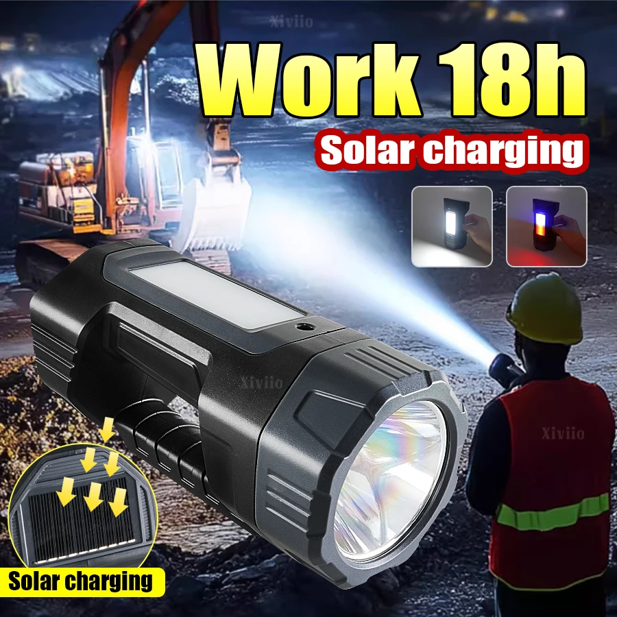 

Солнечный светодиодный фонарик, прожектор, мощная портативная лампа, USB перезаряжаемый фонарик, ручной прожектор, COB, аварийный рабочий свет