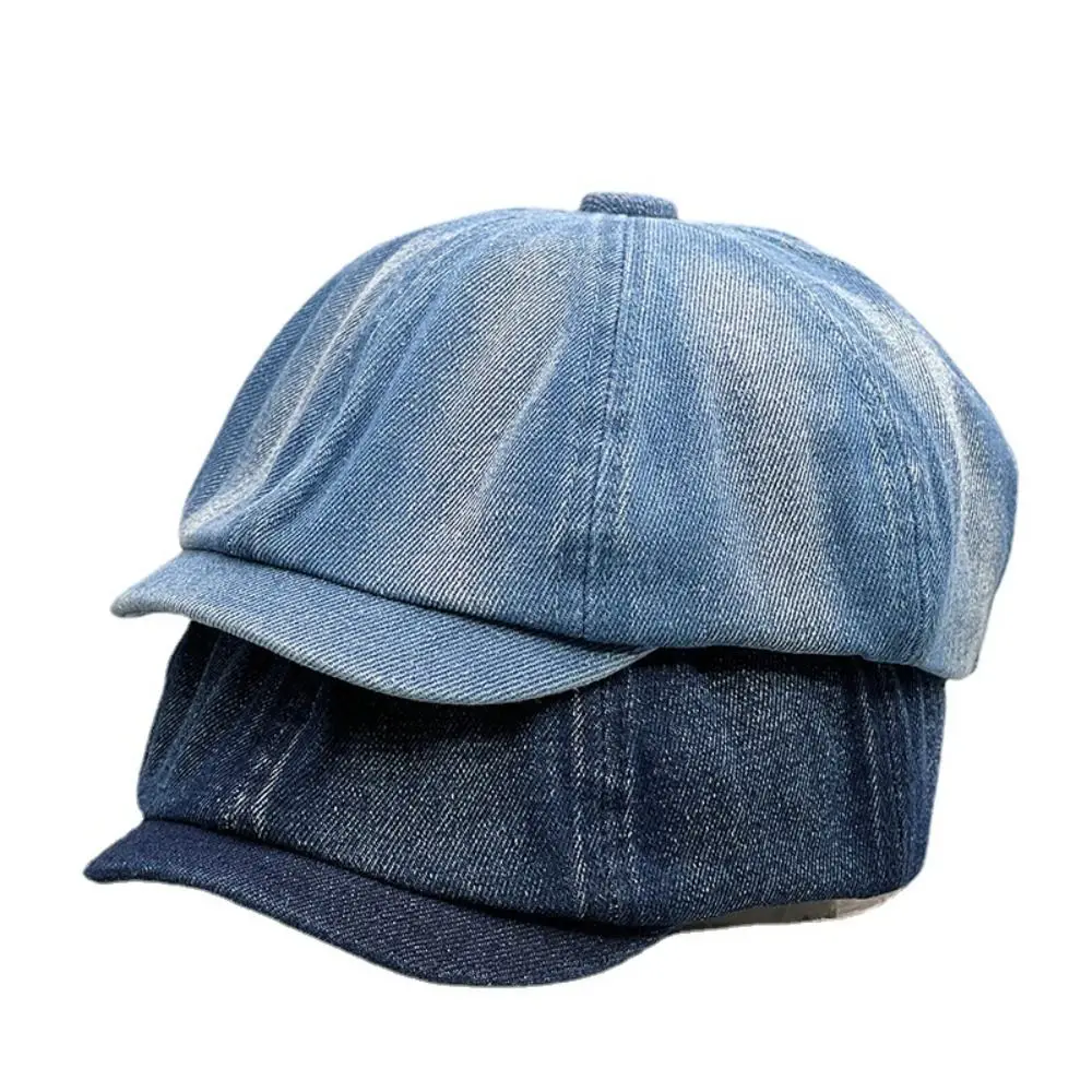 Vintage Washed Denim Newsboy Cap Short Brim Casual British Beret Hat Versatile Octagonal Caps For Men Women view 4