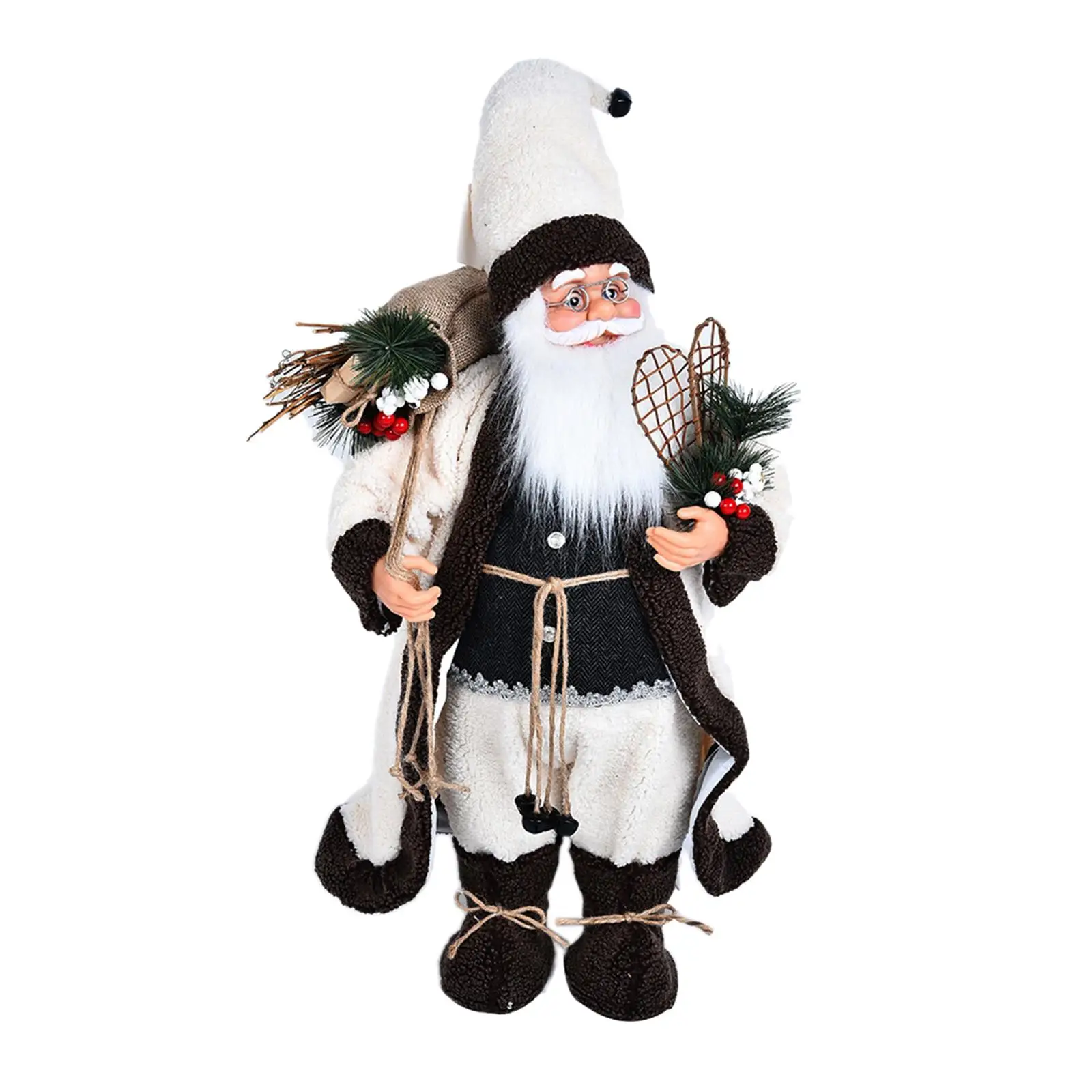 Christmas Santa Claus Plush Doll Ornament for Tree Standing Cute Figurine Decoration for Door Knob Fireplace Window Garden Xmas