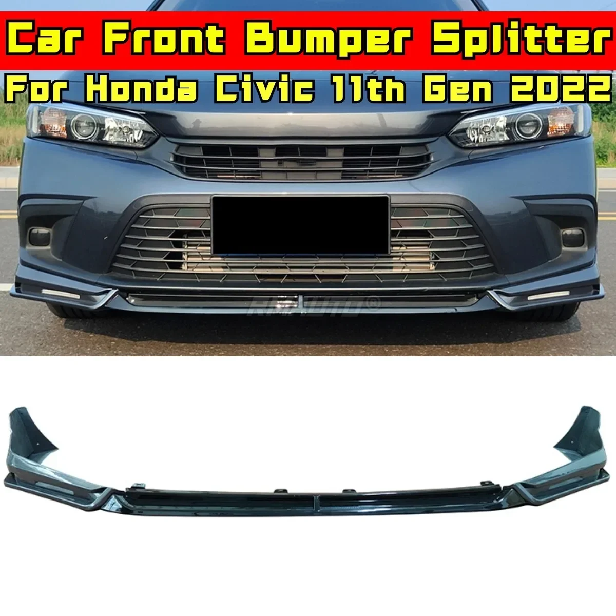 Civic Front Bumper Diffuser Glossy Black Sport Style Front Bumper Guard Body Kit For Honda Civic 11th Gen 2022 Car Accessories